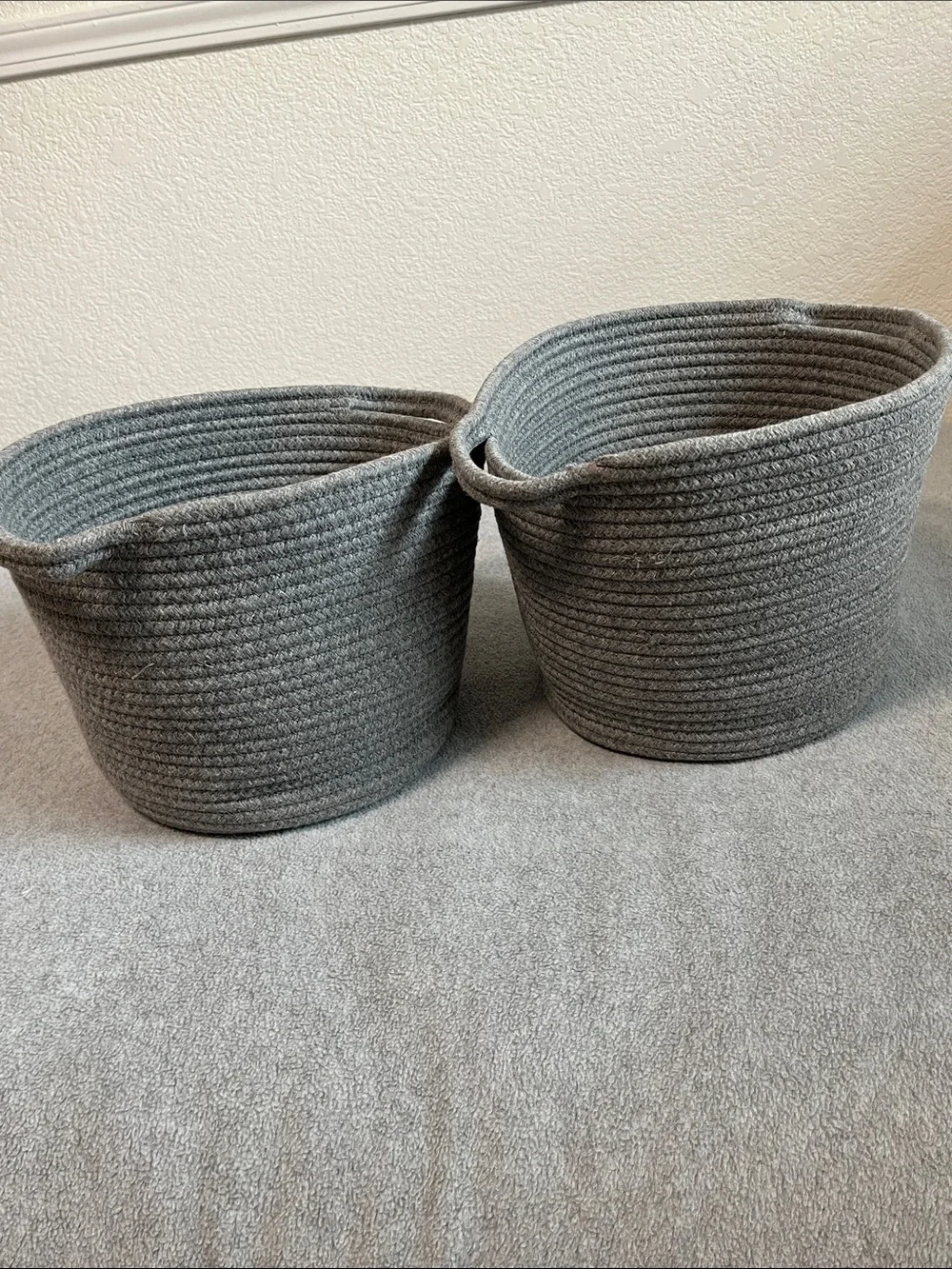 Round Yarn Basket Bundle Lot Gray Cottagecore Container Boho Bins
